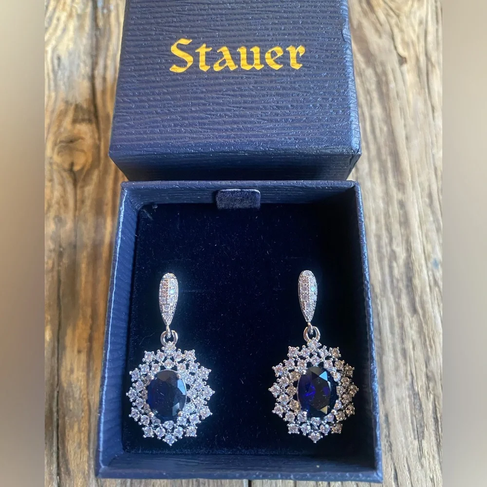 Stauer Elegant Blue and White Diamond Aura Earrings - Picture 2 of 2